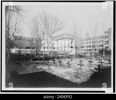 Exterior view of Georgetown Visitation Preparatory School, with cemetery in foreground, Washington, D.C., between 1890 and 1910(?). [Roman Catholic school for girls, founded in 1799]. Stock Photo