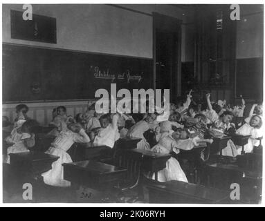 Classroom scenes in Washington, D.C. public schools - stretching and yawning exercise, 2d Division, (1899?). Stock Photo