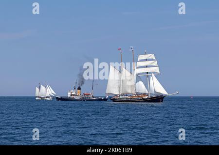 sailing ships, steam ice-breaker Stettin, Baltic sea, Hanse Sail, Warnemünde, Rostock, Mecklenburg-West Pomerania, Germany Stock Photo