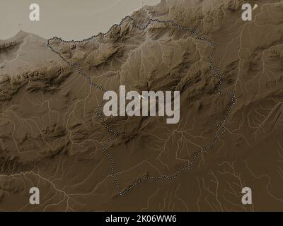 Tlemcen, province of Algeria. Elevation map colored in sepia tones with lakes and rivers Stock Photo