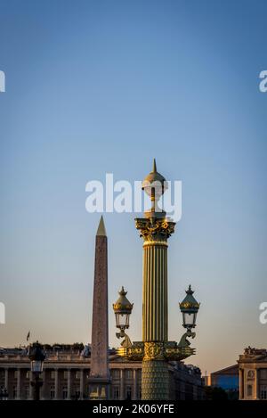 Detail of Place de la Concorde, Major public square, scene of executions, decorated statues & an Egyptian obelisk. Paris, France Stock Photo