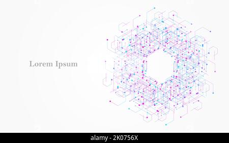 abstract blue purple hexagon, network image, geometric texture background, scientific technology, futuristic concept Stock Photo