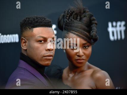 John Boyega and Jayme Lawson attend the premiere of "The Woman King" at