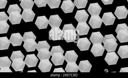 Many abstract isometric icosahedrons, modern computer generated 3D rendering background Stock Photo