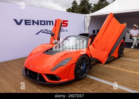 Hennessey Venom F5 Roadster, on display at the Salon Privé Concours d’Elégance motor show held at Blenheim Palace on the 4th September 2022 Stock Photo