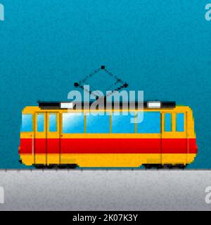 Pixel art Tram car vector icon Stock Photo