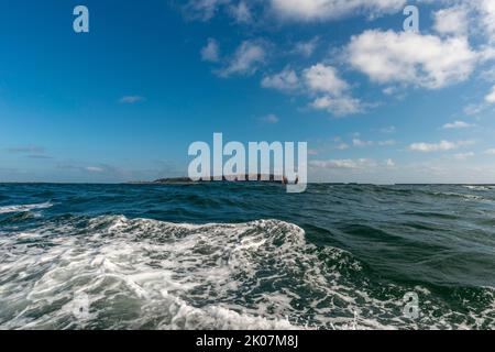 Heligoland, red sandstone, cliff, Lange Anna, high waves, swell, Pinneberg district, Schleswig-Holstein, Germany Stock Photo