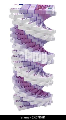 500 Euro banknotes - spiral of 500 Euro bills - representing price increase or profit growth - 3D rendering Stock Photo