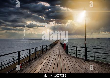 Southend on Sea pier as the storm comes in Stock Photo