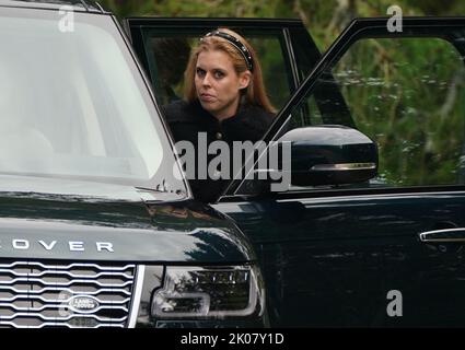 Princess Beatrice attends a service at Crathie Kirk, Balmoral in Scotland, following the death of Queen Elizabeth II on Thursday. Picture date: Saturday September 10, 2022. Stock Photo