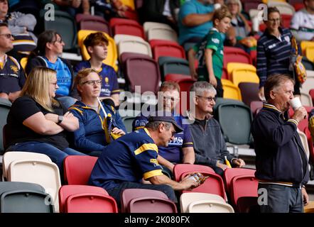 Worcester Warriors fans in the stands before the Gallagher Premiership match at Gtech Community Stadium, Brentford. Picture date: Saturday September 10, 2022. Stock Photo