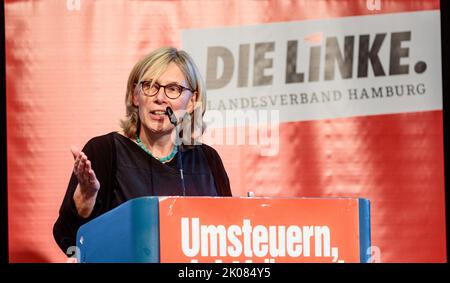 Hamburg, Germany. 10th Sep, 2022. Sabine Ritter (Die Linke) gives her candidacy speech for the post of state spokesperson at the state party conference. Credit: Markus Scholz/dpa/Alamy Live News Stock Photo