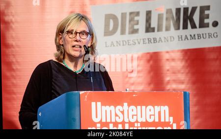 Hamburg, Germany. 10th Sep, 2022. Sabine Ritter (Die Linke) gives her candidacy speech for the post of state spokesperson at the state party conference. Credit: Markus Scholz/dpa/Alamy Live News Stock Photo