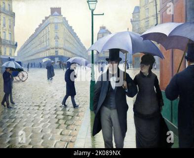 Paris Street, Rainy Day, 1877, by Gustave Caillebotte (19 August 1848 - 21 February 1894) was a French painter who was a member and patron of the Impressionists Stock Photo
