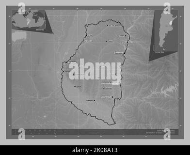 Entre Rios, province of Argentina. Grayscale elevation map with lakes ...