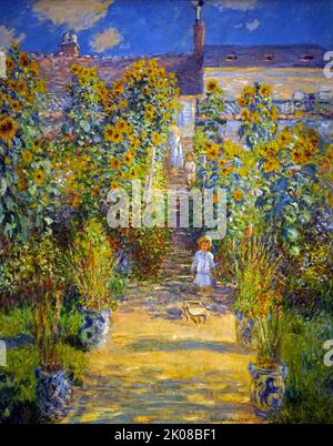 The artist's garden by Oscar-Claude Monet (14 November 1840 - 5 December 1926) was a French painter and founder of impressionist painting who is seen as a key precursor to modernism, especially in his attempts to paint nature as he perceived it Stock Photo