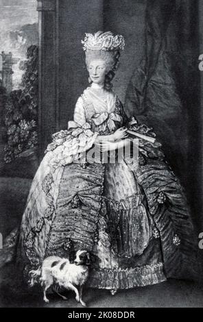 Charlotte of Mecklenburg-Strelitz (Sophia Charlotte; 19 May 1744 - 17 November 1818) was Queen of Great Britain and of Ireland as the wife of King George III from their marriage until the union of the two kingdoms in 1801, after which she was Queen of the United Kingdom of Great Britain and Ireland until her death in 1818 Stock Photo