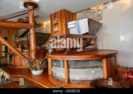 Interior of a restored hydraulic flour mill. Stock Photo