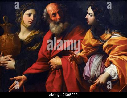 Lot and his daughters leaving Sodom, c1615-16, painting by Guido Reni (4 November 1575 - 18 August 1642) was an Italian painter of the Baroque period Stock Photo