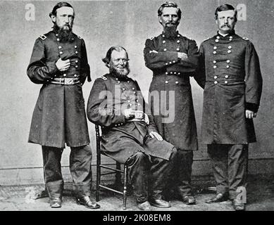 Generals Benj. Harrison, W. T. Ward, Don Dustin and Cogswall during the American Civil War. The American Civil War (April 12, 1861 - May 9, 1865) was a civil war in the United States between the Union states and the Confederacy states Stock Photo