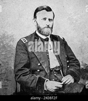 General Ulysses S. Grant (born Hiram Ulysses Grant; April 27, 1822 - July 23, 1885) was an American military officer and politician who served as the 18th president of the United States from 1869 to 1877. As Commanding General, he led the Union Army to victory in the American Civil War in 1865 and thereafter briefly served as Secretary of War Stock Photo