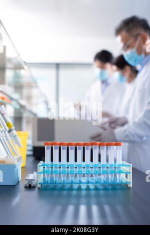 Close-up of test tubes on table Stock Photo