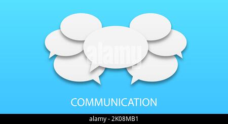 The concept of human communication.  illustration of speech bubbles in white on a blue background. Communication between people, a kind of active conv Stock Photo