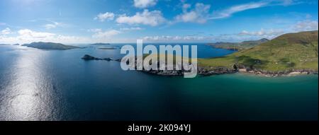 aerial panorama view of Slea Head and the Dingle Peninsula in County Kerry of western Ireland Stock Photo