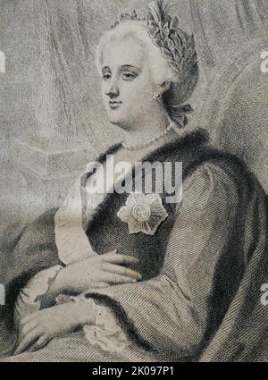 Catherine II (born Sophie of Anhalt-Zerbst; 2 May 1729 - 17 November 1796), most commonly known as Catherine the Great, was the last reigning Empress Regnant of Russia from 1762 until 1796--the country's longest-ruling female leader. She came to power following the assassination of her husband and second cousin, Peter III. Under her reign, Russia grew larger, its culture was revitalised, and it was recognised as one of the great powers of Europe. Stock Photo