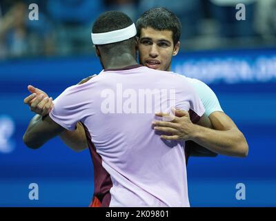 Sept. 9, 2022; New York, NY, USA; Carlos Alcaraz (ESP) in his semi final match against Frances Tiafoe (USA) on day 12 of the 2022 US Open. Photo by Susan Mullane/Alamy News Live