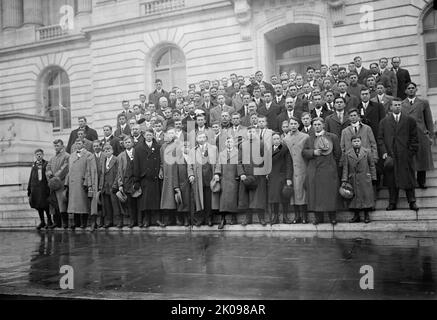 Corn Growers On Steps of House office Building; Stafford of Wisconsin, 5th From left, Front; Ramseyer of Ohio, 2nd From Left, 2nd Row, 1912. Stock Photo