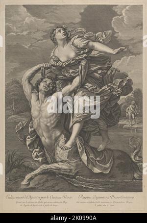 Dejanira being abducted by the centaur Nessos, a man with bow and arrow at right, after Reni, ca. 1800-1850. Stock Photo