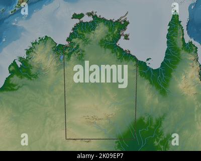 Northern Territory, territory of Australia. Colored elevation map with ...