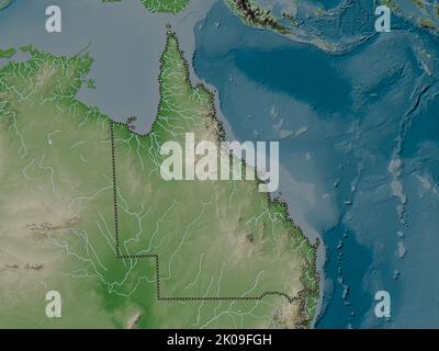 Queensland, State Of Australia. Elevation Map Colored In Wiki Style 