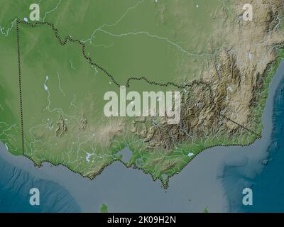 Victoria, state of Australia. Colored elevation map with lakes and ...