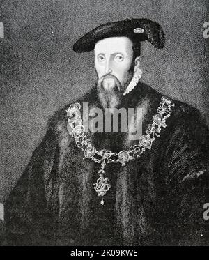 Edward Seymour, 1st Duke of Somerset KG PC (1500 - 22 January 1552), also known as Edward Semel, was the eldest surviving brother of Queen Jane Seymour (d. 1537), the third wife of King Henry VIII. He was Lord Protector of England from 1547 to 1549 during the minority of his nephew King Edward VI (1547-1553). Despite his popularity with the common people, his policies often angered the gentry and he was overthrown. Stock Photo