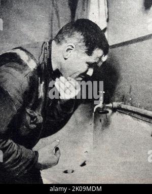 Russian prisoners of the Finns in one of the barracks' dormitories during World War II. Stock Photo