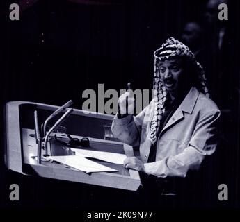 Yasser Arafat (1929 - 2004), Palestinian political leader. He was Chairman of the Palestine Liberation Organization (PLO) from 1969 to 2004 and President of the Palestinian National Authority (PNA) from 1994 to 2004. Ideologically an Arab nationalist, he was a founding member of the Fatah political party, which he led from 1959 until 2004. Stock Photo