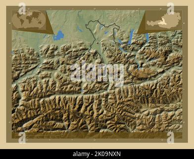 Salzburg, state of Austria. Colored elevation map with lakes and rivers ...