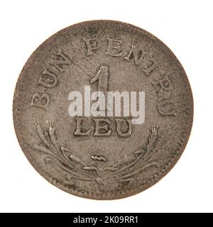 Romania One 1 Leu Coin Dated 1924 - Reverse Side Stock Photo