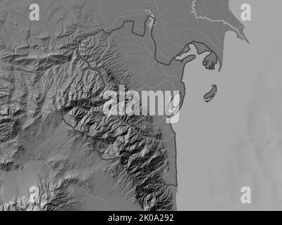 Lankaran, region of Azerbaijan. Bilevel elevation map with lakes and ...