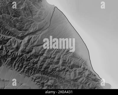 Quba-Khachmaz, region of Azerbaijan. Grayscale elevation map with lakes and rivers Stock Photo