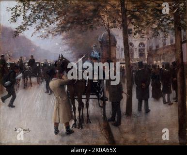 Boulevard des Capucines, in the evening, in front of Cafe Napolitain, c1880. Stock Photo