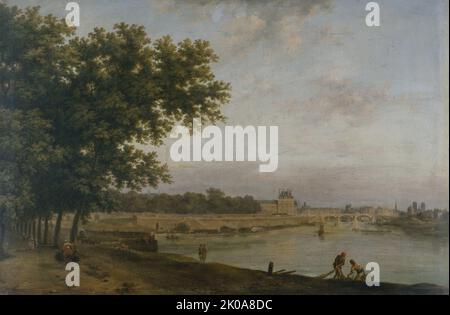 Tuileries and the Pont Royal, seen from Cours-la-Reine, 1783. Stock Photo