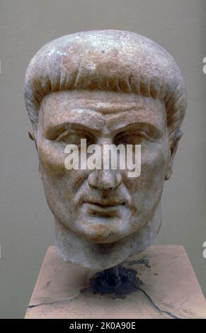 Head of Tiberius. Tiberius Caesar Augustus (16 November 42 BC - 16 March AD 37) was the second Roman emperor. He reigned from AD 14 until 37, succeeding his stepfather, the first Roman emperor Augustus. Marble sculpture, Roman, 1st century AD Stock Photo