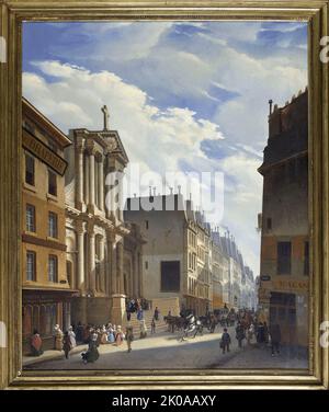 Rue Saint-Honor&#xe9; and Saint-Roch church, 1840. Stock Photo