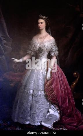 Portrait of Empress Elisabeth of Austria-Hungary (1837-1898) by Franz Russ the Younger (1844-1906) painted in 1859. Elisabeth (born Duchess Elisabeth in Bavaria; 24 December 1837 - 10 September 1898) was Empress of Austria and Queen of Hungary by marriage to Emperor Franz Joseph I Stock Photo