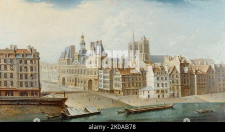 Hotel de Ville and Place de Greve (current Place de l'Hotel de Ville), 1753. Stock Photo