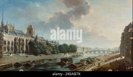 Archbishop's Palace, view from the left bank, 1756. Stock Photo