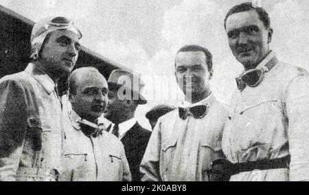 Mercedes v Auto Union. 1937 driver line-up. Bernd Rosemeyer and Ernst von Delius (Auto Union); Rudi Caracciola and Manfred von Brauchitz (Mercedes). The four drivers amassed a total of 29 GP wins. Bernd Rosemeyer (14 October 1909 - 28 January 1938) was a German racing driver and speed record holder. Ernst von Delius (29 March 1912 - 26 July 1937) was a racing driver from Germany. Otto Wilhelm Rudolf Caracciola (30 January 1901 - 28 September 1959) was a racing driver from Remagen, Germany. Manfred Georg Rudolf von Brauchitsch (15 August 1905 - 5 February 2003) was a German auto racing driver w Stock Photo